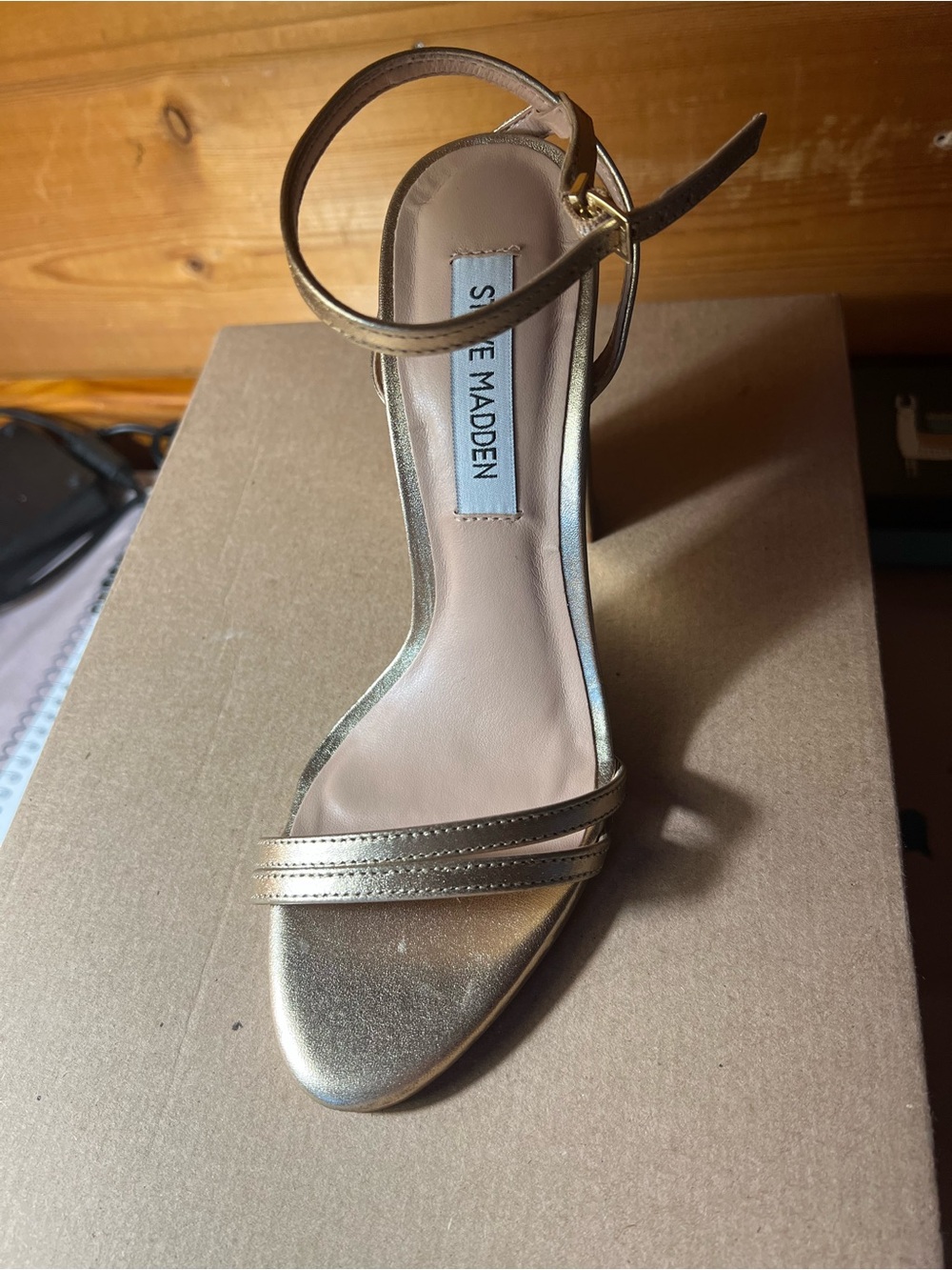 Steve Madden Metallic Gold Ankle-Strap Heels